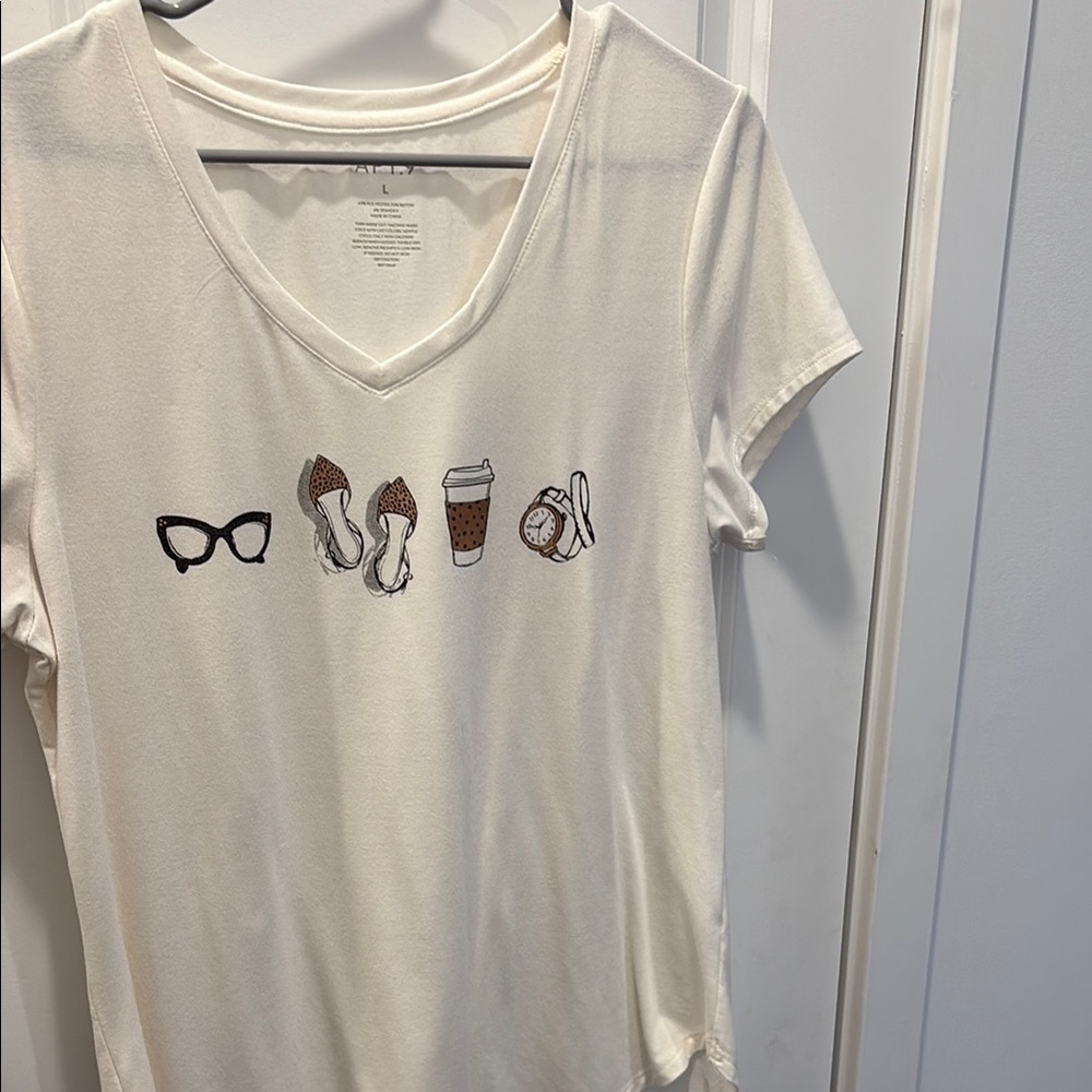 White Graphic Tee with Fun Icons